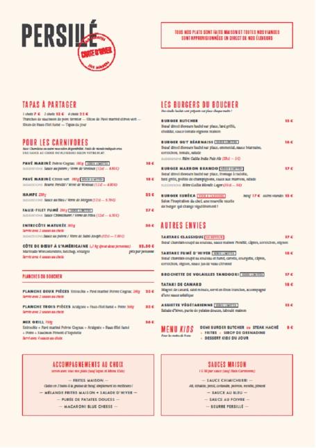 La carte de Persillé.
