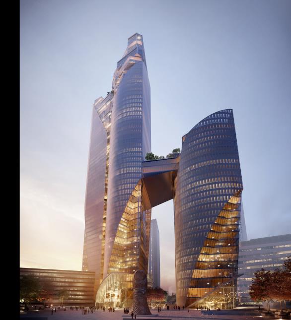 Le projet des Tours. le Radisson Collection Hotel & Suites Paris La Défense sera situé dans la plus petite tour