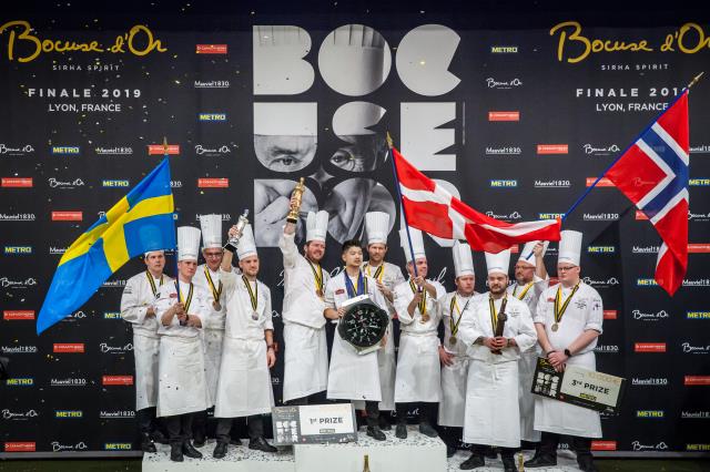 Podium du Bocuse d'or : Danemark, Suède, Norvège.