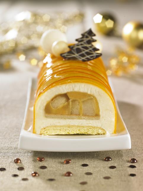 Bûche poire-caramel de La Mie Câline.
