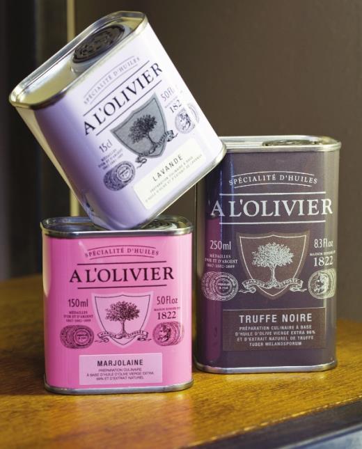 Les huiles A l'Olivier lavande, marjolaine et truffe noire.