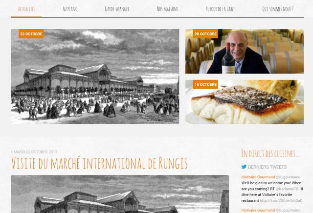 Capture d'écran du blog Itinéraire Gourmand du Groupe Frères Blanc.