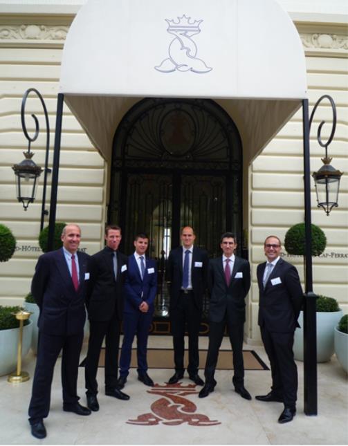 De gauche à droite : Paul Nicolaidis du Méridien Monaco, Arnaud Allori du Grand-Hôtel, Angelo Truisi du Monte Carlo Bay Hotel & Resort, Nicolas Le Bouteiller du Château de Berne à Lorgues, François Ceccaldi de l'hôtel West End à Nice, Sven Schott de l'hôt