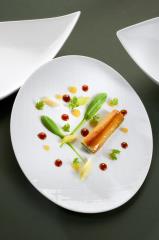 Anguille fumée, mini-poireaux et orange en gelée