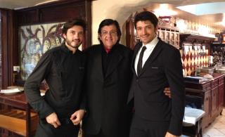 Benjamin, Clément et Samuel Bruno, en 2014, au moment de la transmission du restaurant Chez Bruno à...
