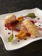 Langoustines juste saisies, courge butternut relevée au poivre du Népal, vinaigrette à la...