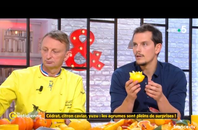 L'émission La Quotidienne sur France 5 du mercredi 21 février consacré aux agrumes. Frédéric Jaunault (à gauche) et Juan Arbelaez.