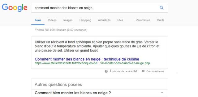 Apparence d'un résultat en position zéro