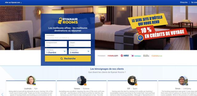 Les couleurs de Ryanair Rooms évoquent une OTA connue des hôteliers