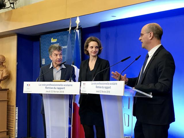 Régis Marcon, Céline Calvez et le Ministre de l'Education Nationale, Jean-Michel Blanquer.