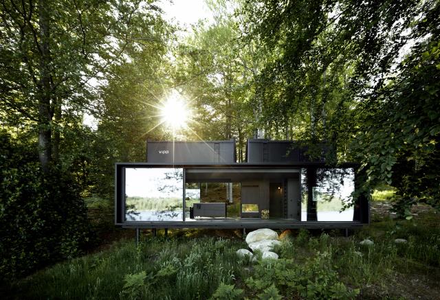 Chambre d'hôtel Vipp au coeur de la forêt suédoise.