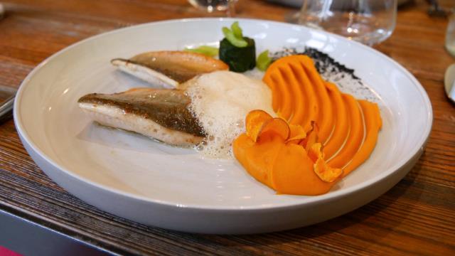 Le plat d'Olivier Streiff, omble chevalier et purée de patate douce