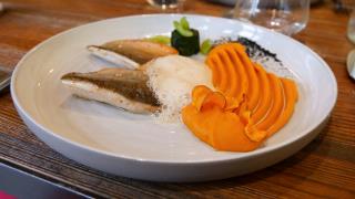 Le plat d'Olivier Streiff, omble chevalier et purée de patate douce