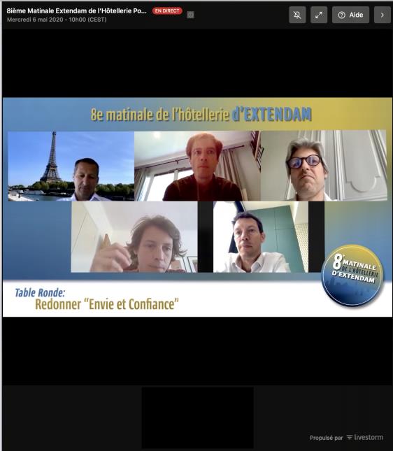 8e matinale de l'hôtellerie, organisée par Extendam, à laquelle ont participé Fanck Gervais (Accor), Tigrane Seydoux (Big Mamma), Romain Trollet (Assas Hotels), Jean-Bernard Falco (AhTop) ou encore Olivier Petit (In Extenso).
