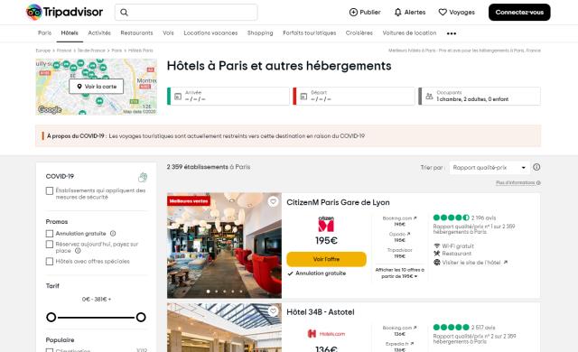 Capture d'écran du site Tripadvisor prise le 23 juin 2020.