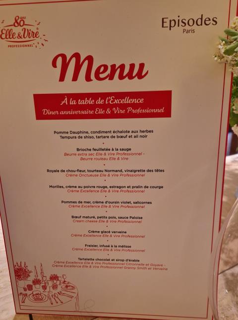 Menu dîner d'anniversaire 80 ans d'Elle&Vire