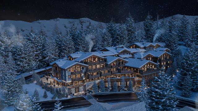 Vue 3D du futur Raffles de Courchevel, annoncé pour l'hiver 2028.