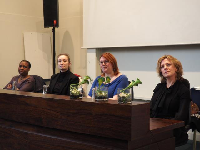De g à d, les 4 cheffes qui ont répondu à l'invitation des étudiants : Marie Ponceau, Virginie Basselot, Dorotée Labarre et Mathilde Orio Heller.