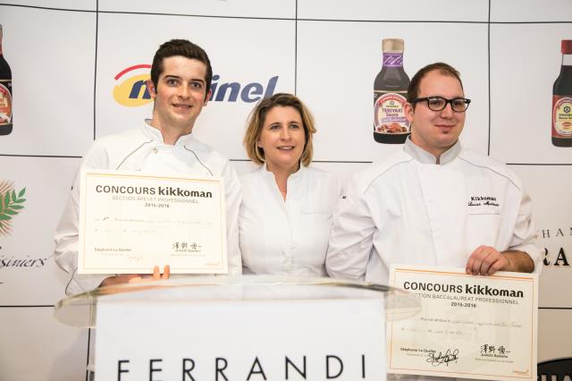 Louis Sifferlin, Stéphanie Le Quellec et Lucas Museux, finale Concours Culinaire Kikkoman 2016, Paris