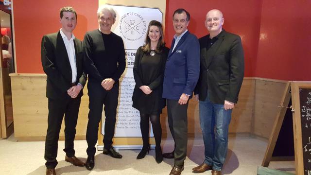Henri Giscard D'Estaing, Président Directeur Général au Challenge des Chefs, entouré de son équipe Grégory Come, Directeur Produit et services HR zone EA, Patrick Calvet, Directeur général des Opérations EA, Magali Aimé, Directrice du Recrutement, DRH Go 
