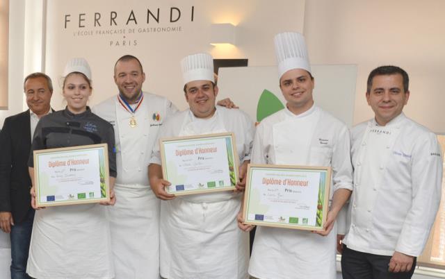 Didier Perréol, président de l'agence Bio, Audrey Durand, Guillaume Gomez, Olivier Guillois, Corentin Genuit et Olivier Denizart responsable des événements et concours Ferrandi