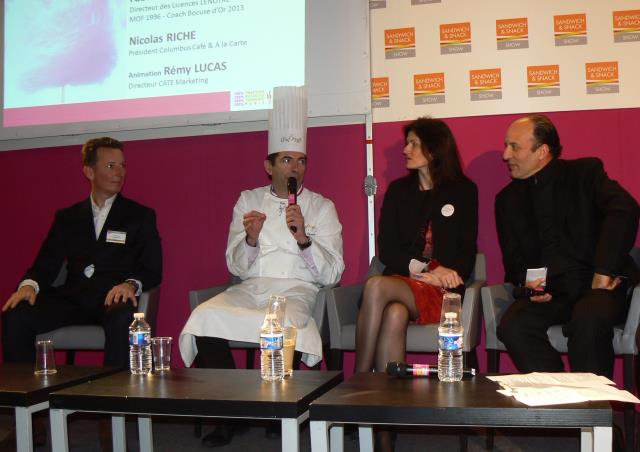 Nicolas Riché, président de Columbus Café et de A La Carte, Audrey Aveaux, nutritionniste, Fabrice Prochasson, directeur des licences Lenôtre et Karl Criscolo, président  de la SAS Carrés blancs, les Desserts du Velay et Xavier Gourmet, ont partagé leurs 