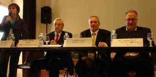 Sylvie Brial, Bernard Bouniol, président de la CCI, Thierry Perbet, président de l'ULMIH15 et...