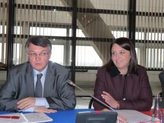 François Nogué, président du conseil national de Pôle Emploi et Sylvia Pinel à Bercy pour le...