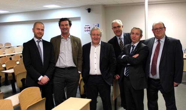 Pour animer le débat organisé dans les locaux de l'ESG, de gauche à droite : Julien Courmont (BNP Paribas), Nicolas Bergerault (l'Atelier des chefs), Bernard Boutboul (Gira), Pierre Chevallier (ESG), Thierry Mettler (LCL) et Noam Rolnik (Sur la braise).