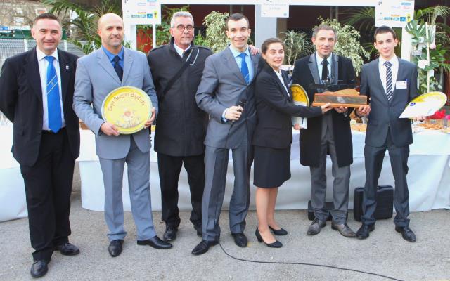 De gauche à droite : Pascal Morel (délégué régional), Florent Coste et Daniel Cruz (formateurs), Simon Peskin (Coupe Georges Baptiste),  Carmen Pansier (vainqueur), Philippe Llabador (Eurolam) et Amaury Barbado (second).