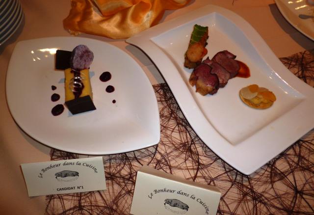 La 'Canette en deux cuissons (cuisse en parmentier et filet rosé), tatin de navets/rutabaga' et un 'Bettracitrus'.