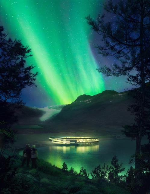 Svart sera bâti sur un fjord, au pied du glacier Svartisen, d'où il est possible d'observer des aurores boréales.