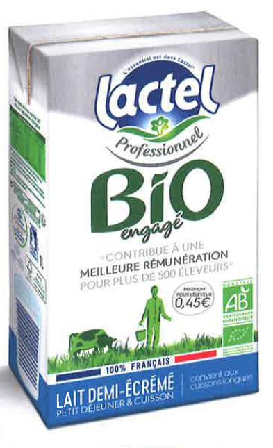 Lactel Professionnel propose son lait demi-écrémé bio.