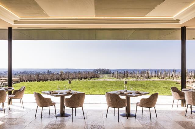 La vue depuis la terrasse du restaurant Les Belles Perdrix, au sein du domaine Troplong Mondot.