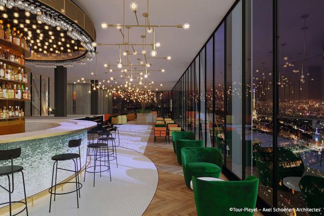 Le bar au 40e étage du futur H4 Hotel Wyndham Paris Pleyel. 