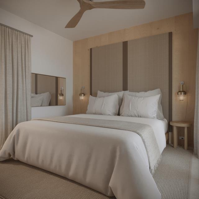 Matériaux naturels et ventilateurs à pales seront privilégiés dans les chambres dans un esprit d'éco-responsabilité.