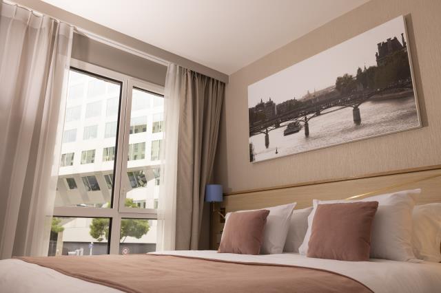 Une chambre de l'Adagio Boulogne, à Boulogne-Billancourt (Hauts-de-Seine).