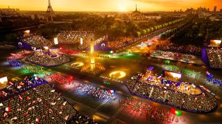 Vue 3D de la parade des athlètes lors de la cérémonie d'ouverture des Jeux olympiques et...