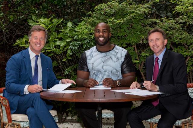 Sébastien Bazin, p.d.g. du groupe AccorHotels, Teddy Riner, judoka et Emanuel Baudart, chief customer officer du groupe AccorHotels.