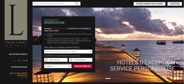 Capture d'écran de la page d'accueil du site Grand Luxury Hotels.