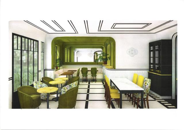 Salle à manger 'polyvalente' de l'hôtel Bienvenue, Paris (9e).