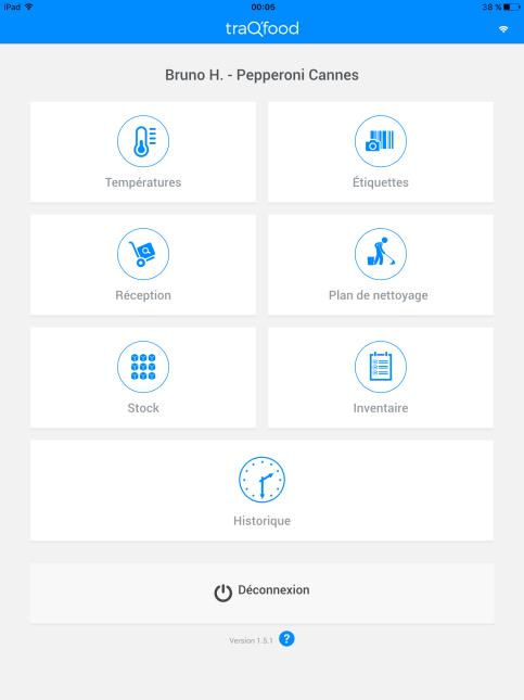 Page d'accueil de l'application traQ'food.