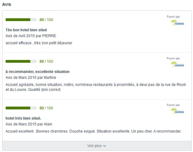 Les avis Vinivi, clairement identifiés sur Trivago