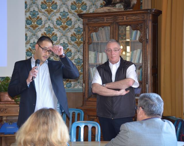 Fabien Zebbar, président de l'Umih38 et Luc Magnin, président de l'hôtellerie saisonnière de l'Umih38 accueillent les professionnels à leur congrès 2016