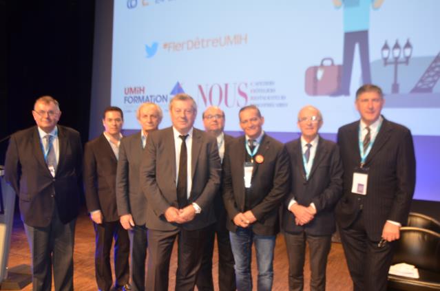 De g à d : Michel  Morin, Thierry Maroye, Jacques Barré, Roland Héguy, Gérard Guy, Gérard Siad, Hervé Bécam, vice président confédéral de l'Umin et Didier Le Calvez.