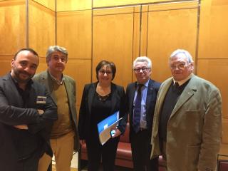De g à d : Laurent Fréchet, président des restaurateurs du GNI, Philippe Quintana, président...