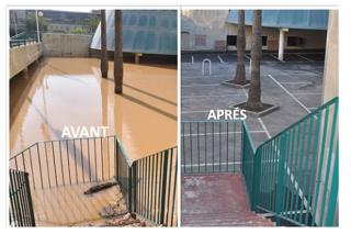 Au lendemain des intempéries, l'eau envahissait le parking et les sous-sols de la Faculté
