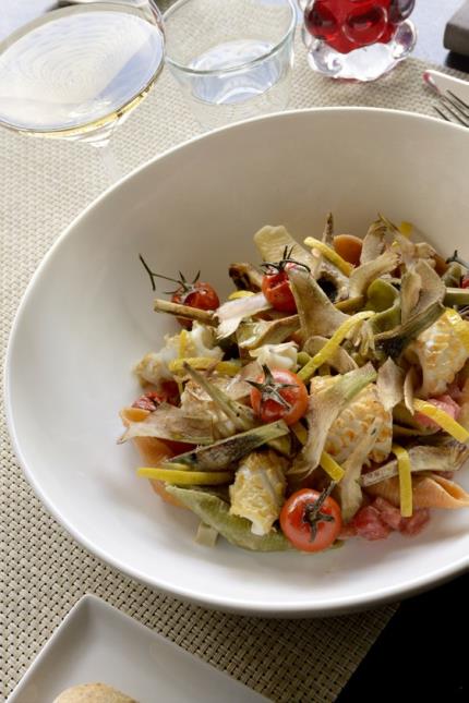 Conchihglioni, artichauts et calamars.