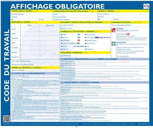 Poster - Horaires de travail - Affichage Obligatoire 2023