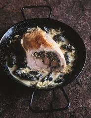 Suprême de volaille fermière d'Alsace, duxelles de champignons et foie gras, une recette du chef...